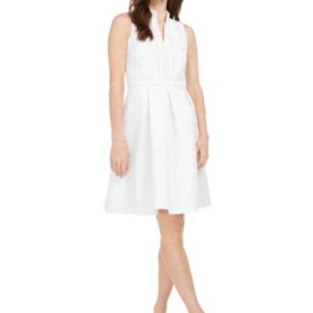 Pappagallo Embroidered A-Line Dress Natural White